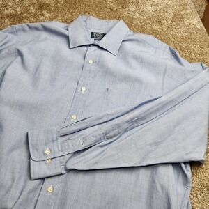 Polo Ralph Lauren Philip Mens 17 34/35 Blue Cotton Dress Shirt Spread Collar